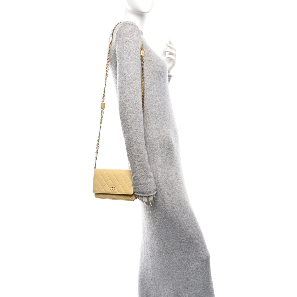 Lambskin Quilted Enamel Wallet On Chain WOC Yellow