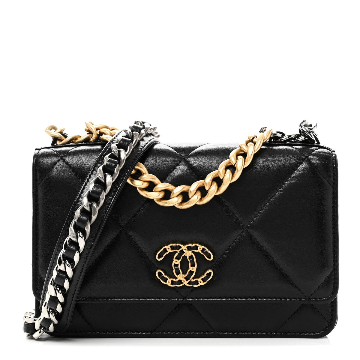 Lambskin Quilted Chanel 19 Wallet On Chain WOC Black