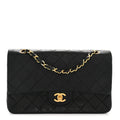 Lambskin Quilted Medium Double Flap Black