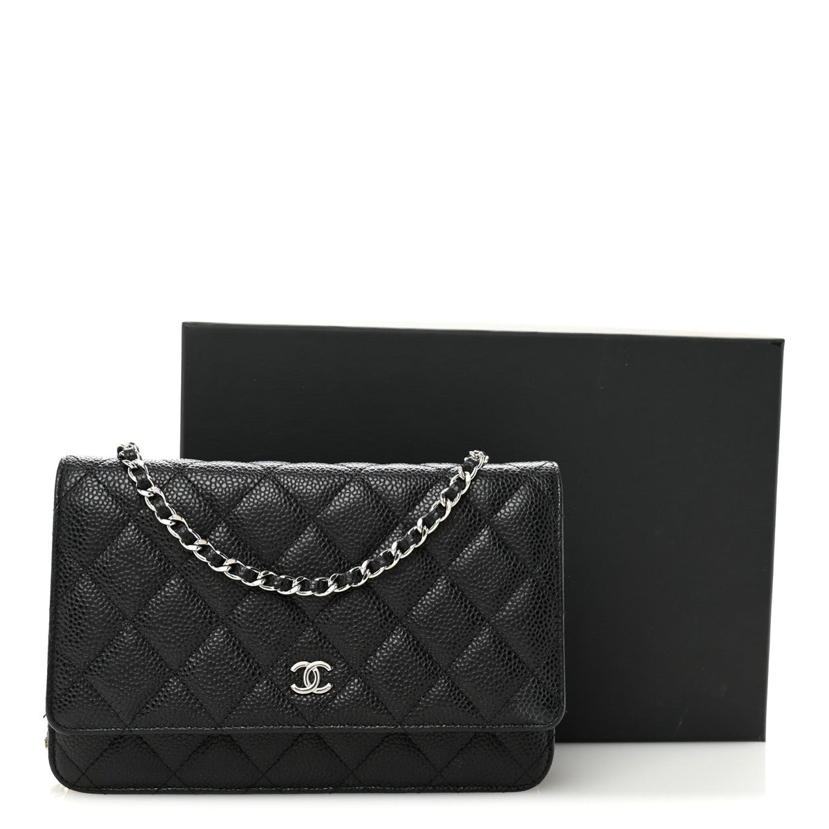 Caviar Quilted Wallet on Chain WOC Black