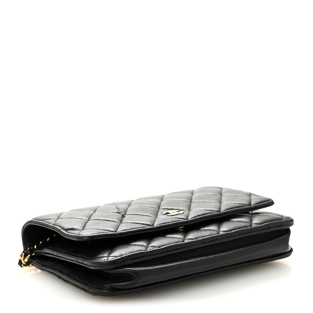 Lambskin Quilted Wallet On Chain WOC Black